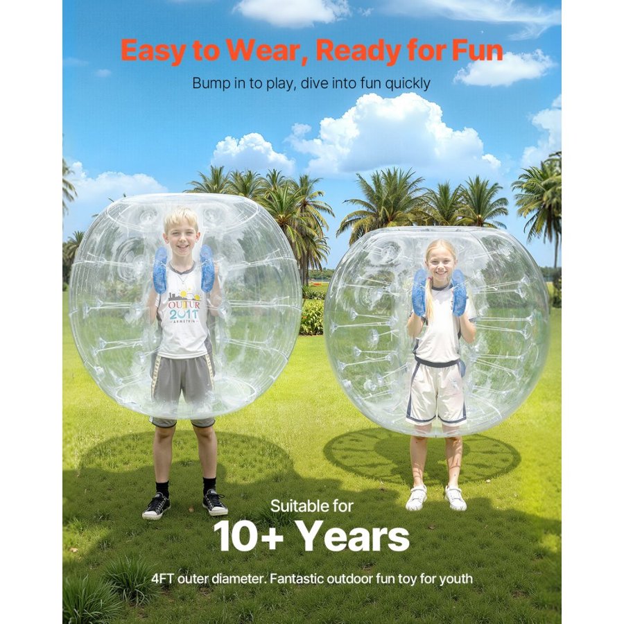 VEVOR Inflatable Bumper Balls 2-Pack, 4FT/1.2M Body Sumo Zorb Balls for Teen & Adult, 0.8mm Thick PVC Human Hamster Bubble Balls for Outdoor Team Gaming Play, Bumper Bopper Toys for Garden, Yard, Park