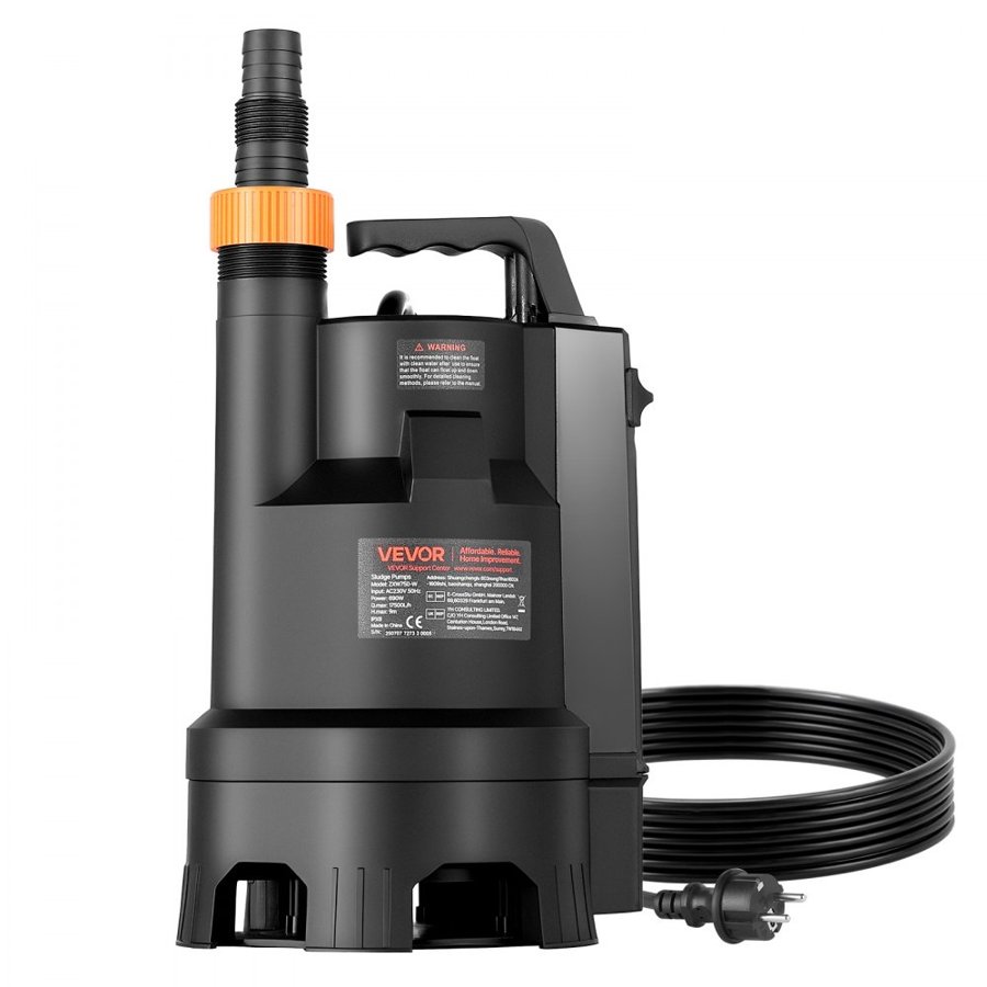 VEVOR 690W Submersible Sump Pump, 17500 L/H, PP-GF20 Submersible Sewage Dirty Clean Water Pump with Automatic Float Switch, Long Cord, 9M Max Lift, for Pools, Garden, Pond, Flooded Areas