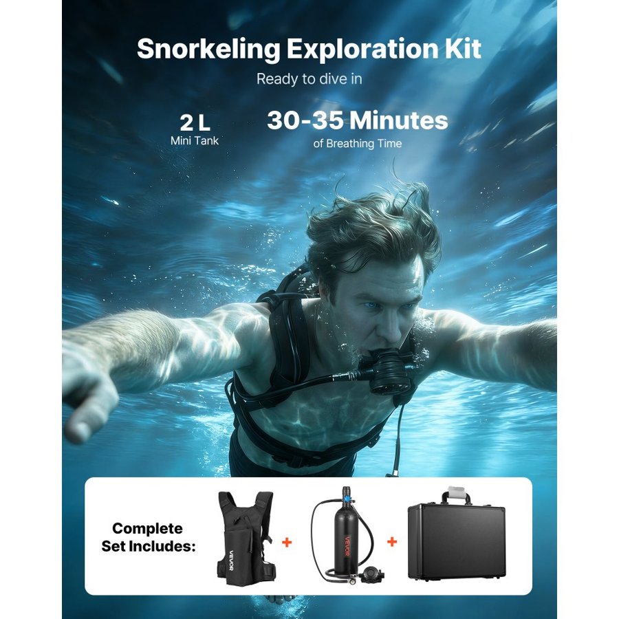 VEVOR 2L Mini Scuba Tank – 10m Depth, Pony Bottle Kit