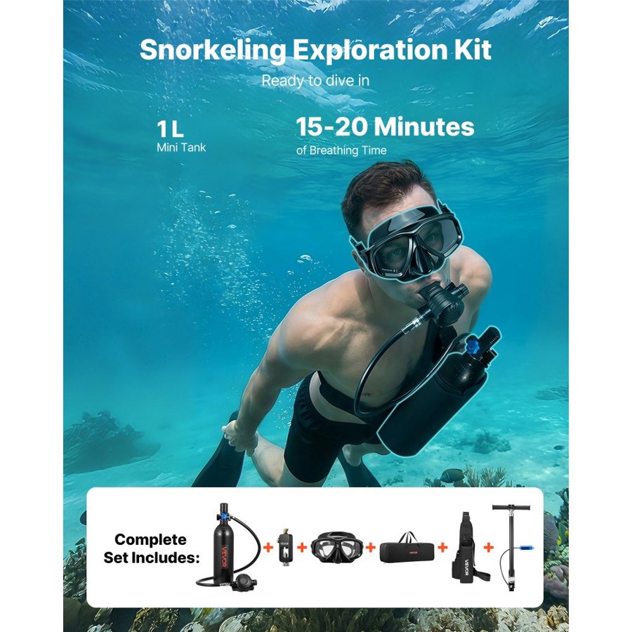 VEVOR Portable Mini Scuba Tank – 1L, 20 Min Dive Time