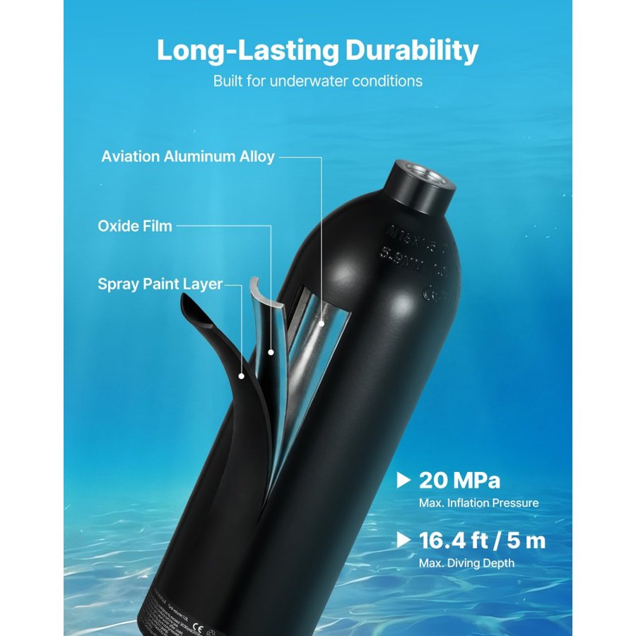 VEVOR Portable Mini Scuba Tank – 1L, 20 Min Dive Time