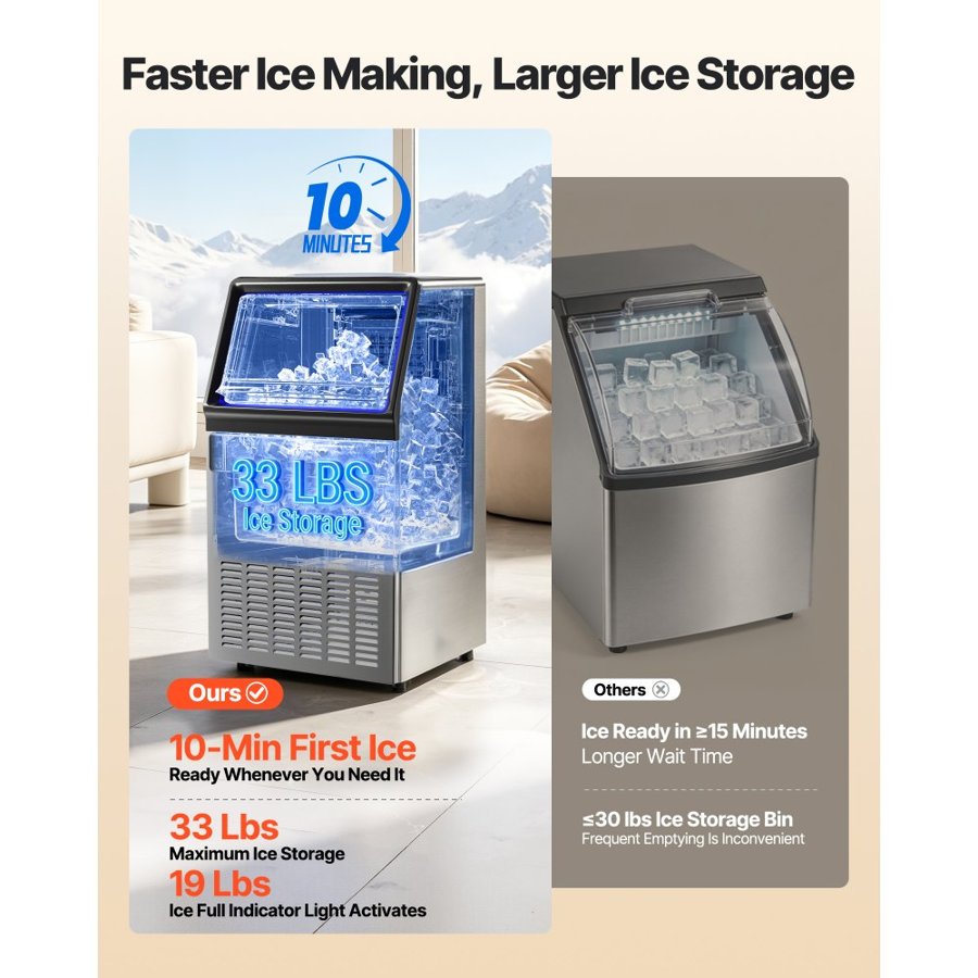 VEVOR Commercial Ice Cube Maker Machine – 59kg/24H, 15kg