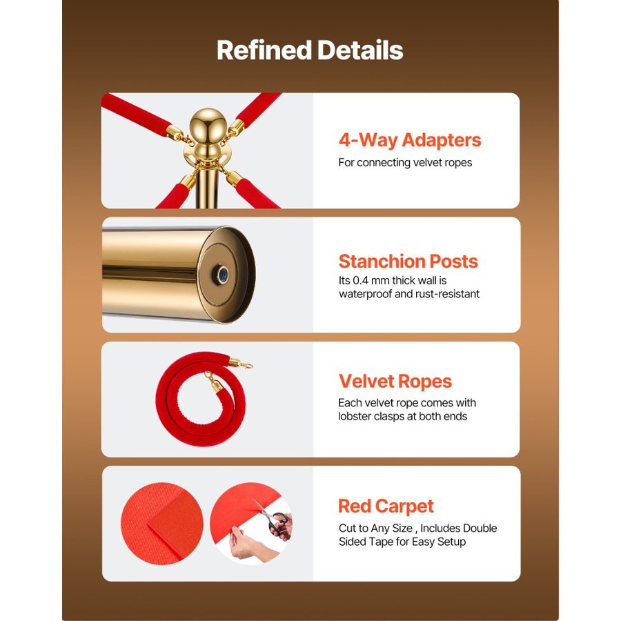 VEVOR Post and Rope Stanchions – 6-Post, 4-Rope Set