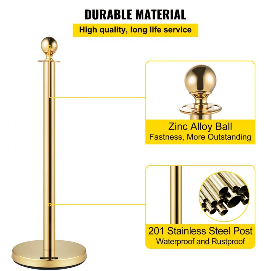 VEVOR Stanchion Post with Velvet Rope, 6-Pack Crowd Control Stanchion with 4PCS 5FT Red Velvet Ropes, Stainless Steel Queue Barrier Line Divider with Ball Top for Events, Museums, Parties
