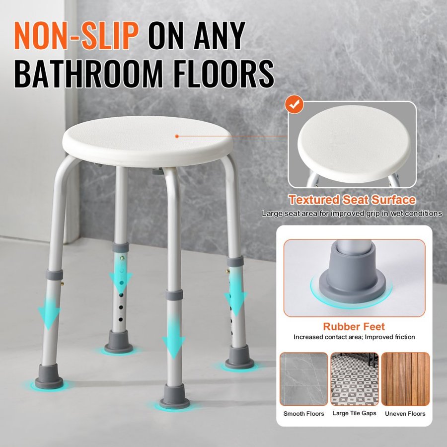 VEVOR Shower Chair for Inside Shower, Adjustable Height Shower Stool, Non-Slip Bench Bathtub Seat Stool for Elderly Disabled Adults Handicap, 136.1 kg Capacity