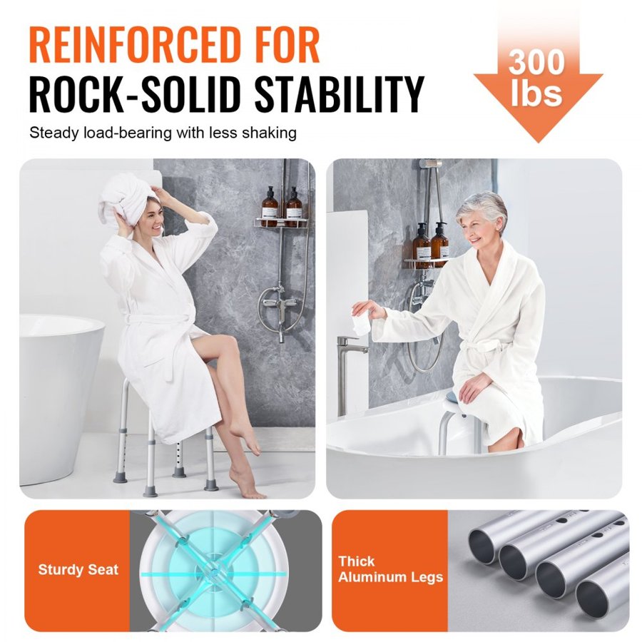 VEVOR Shower Chair 360 Degree Rotating, Adjustable Height Shower Stool Seat, Bath Chair for Inside Shower or Tub, Non-Slip Bench Bathtub Seat Stool for Elderly Disabled Handicap, 136.1 kg Capacity