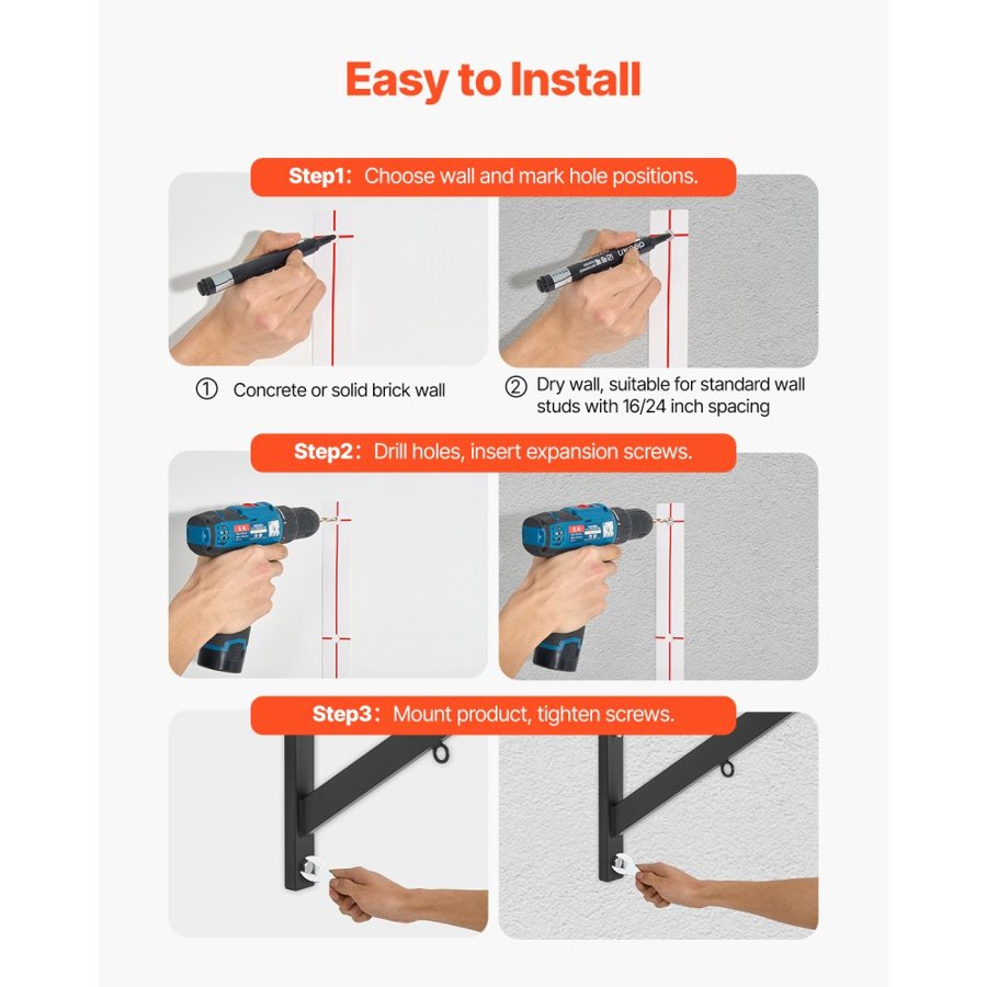 VEVOR Pull Up Bar, Multi-Grip Wall Mounted Pull Ups, 50 in Width Multifunctional Chin Up Training Station, Heavy Duty Steel Upper Body Workout Bars with Hangers, 440 lbs Weight Capacity, for Home Gym