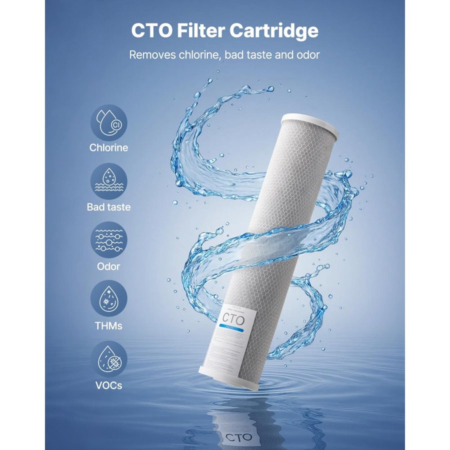 VEVOR Whole House Water Filter Replacement Cartridge, 4.5"x20"(11x51cm) CTO Carbon Block, Replacement Filter for 3-Stage Whole Home Water Filtration System, Reduce Chlorine, Bad Taste, Odor