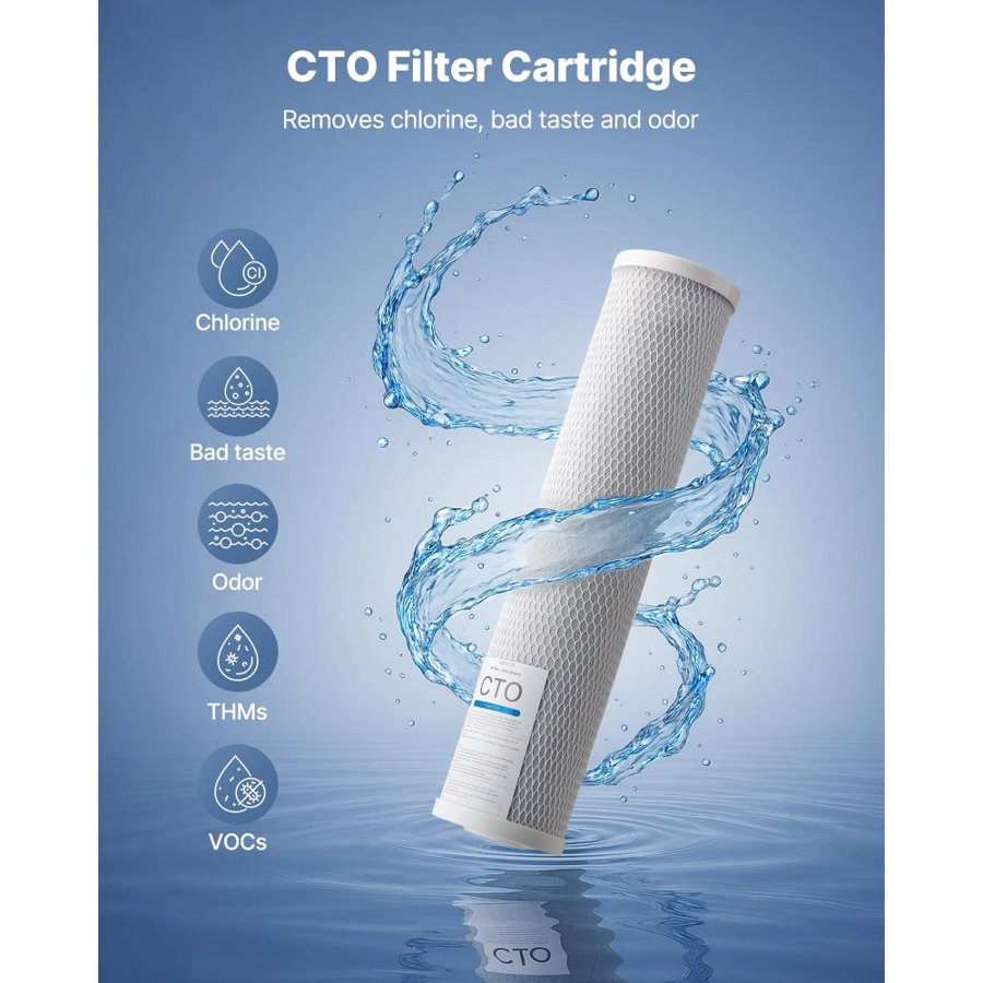 VEVOR Whole House Water Filter Replacement Cartridge, 4.5"x20"(11x51cm) CTO Carbon Block, Replacement Filter for Whole Home Water Filtration System, Reduce Chlorine, Bad Taste, Odor, 2 Pack