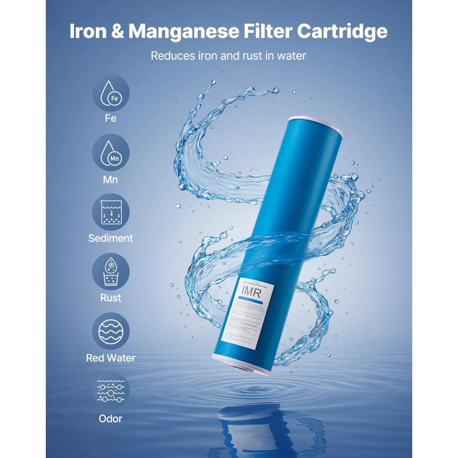 VEVOR Whole House Water Filter Replacement Cartridge, 4.5"x20"(11x51cm) Iron & Manganese Reducing Replacement Filter for Whole Home Water Filtration System, Reduce Chlorine, Bad Taste, Odor