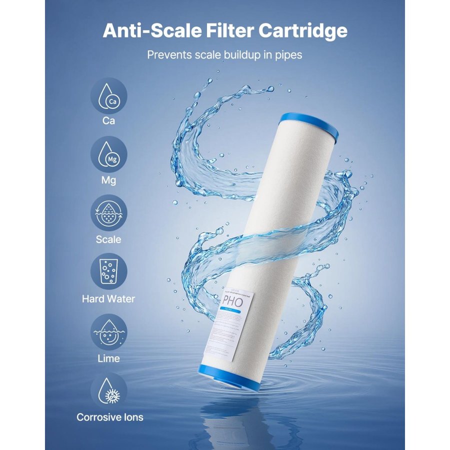 VEVOR Whole House Water Filter Replacement Cartridge, 4.5"x20"(11x51cm) Polyphosphate Scale Inhibitor Filter for Whole Home Filtration System, Reduce Chlorine, Taste, Odor, Prevent Corrosion