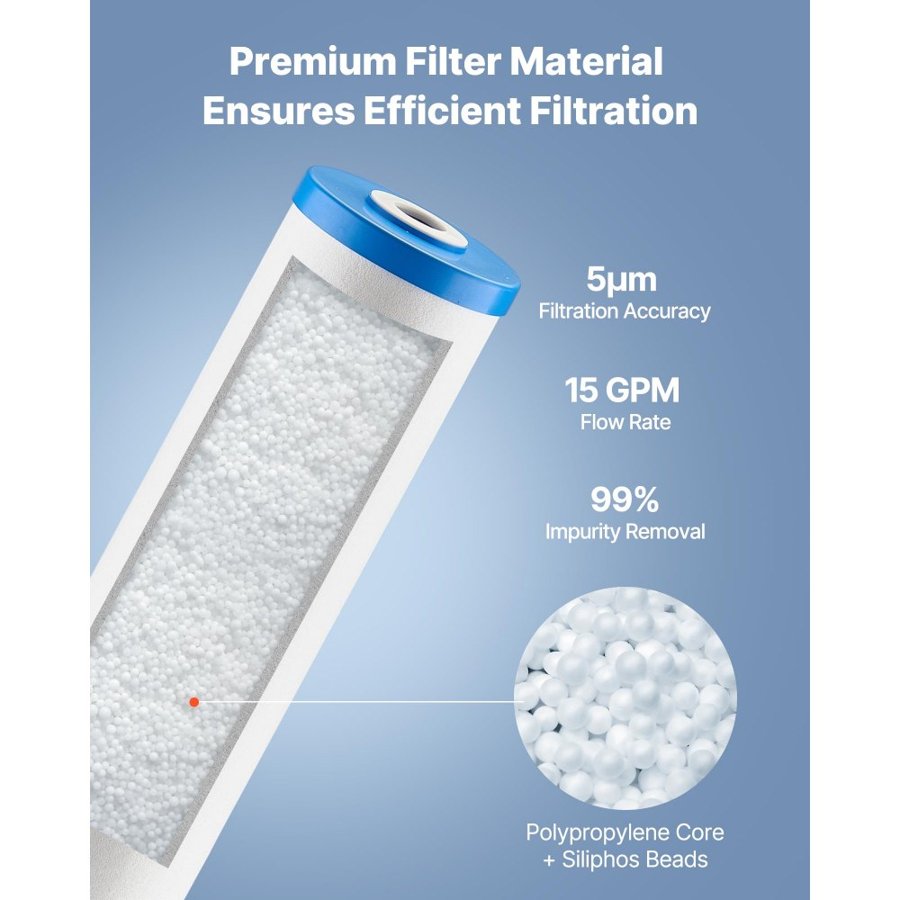 VEVOR Whole House Water Filter Replacement Cartridge, 4.5"x20"(11x51cm) Polyphosphate Scale Inhibitor Filter for Whole Home Filtration System, Reduce Chlorine, Taste, Odor, Prevent Corrosion