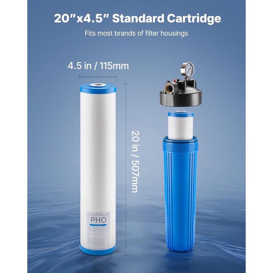 VEVOR Whole House Water Filter Replacement Cartridge, 4.5"x20"(11x51cm) Polyphosphate Scale Inhibitor Filter for Whole Home Filtration System, Reduce Chlorine, Taste, Odor, Prevent Corrosion