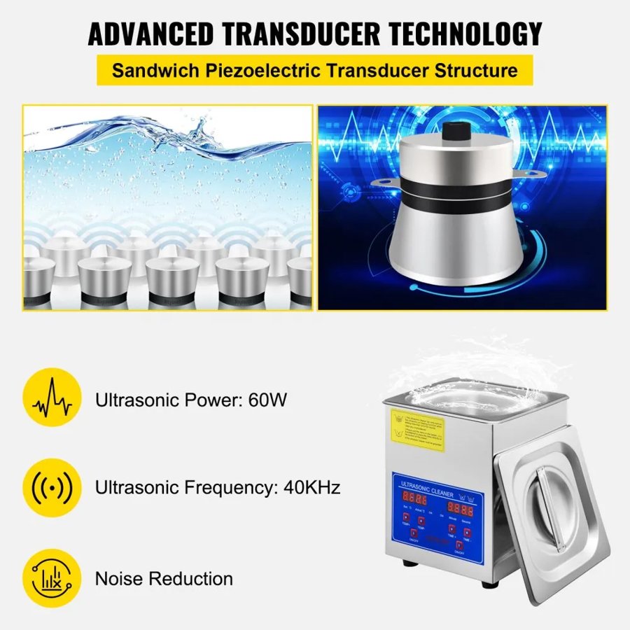 VEVOR Ultrasonic Cleaning Device – 1.3L, 60W, 40kHz, 220V