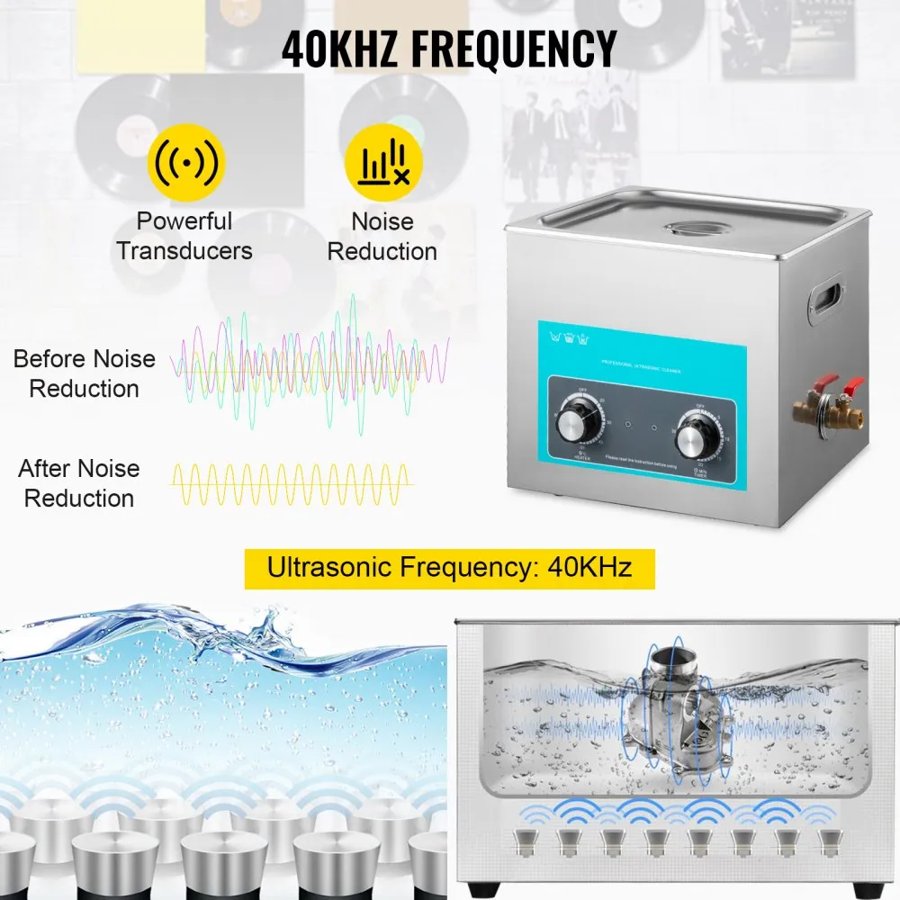 VEVOR Ultra Sonic Jewelry Cleaner – 10L, 40kHz, 400W Heat