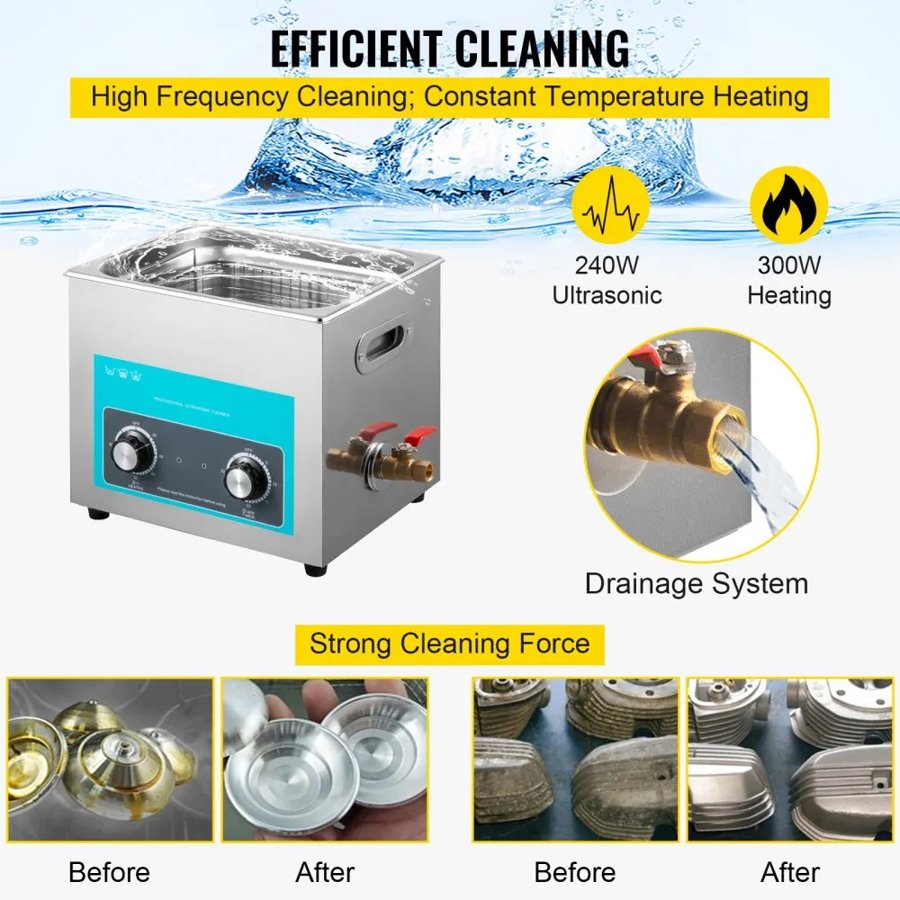 VEVOR Ultra Sonic Jewelry Cleaner – 10L, 40kHz, 400W Heat