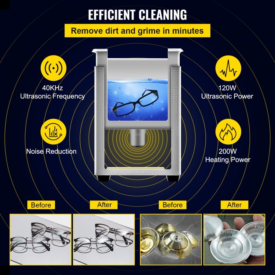 VEVOR Ultrasonic Jewelry Cleaning Machine – 3L, 120W, 40kHz