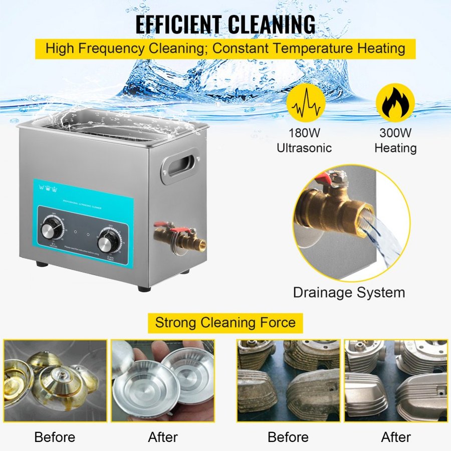 VEVOR Ultra Sonic Cleaning Machine – 6.5L, 40kHz, 300W Heat