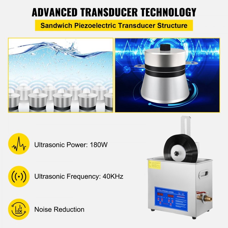 VEVOR Ultrasonic Record Cleaner – 6L, 40kHz, 180W