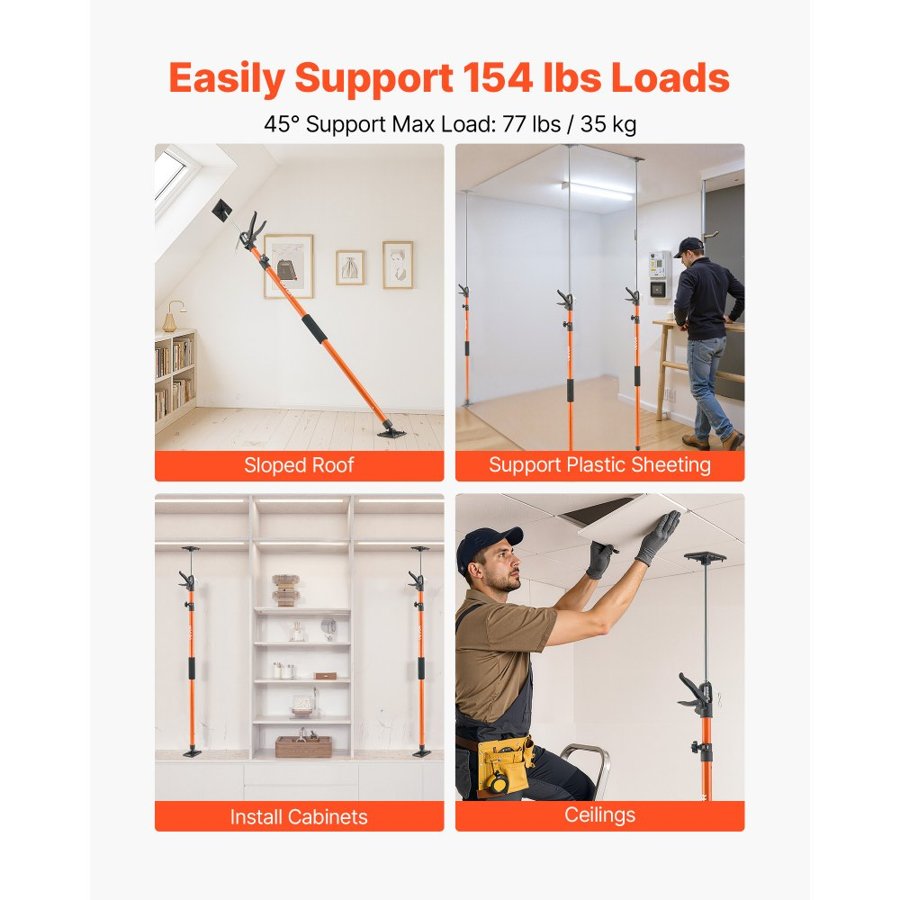 VEVOR Cabinet Jack Support Pole, 8-Pack, 116-290 cm Steel Telescopic Quick Support Rod, Adjustable 3rd Hand System up to 70 kg Capacity for Installing Cabinets, Lifting Drywall, Cargo Bars