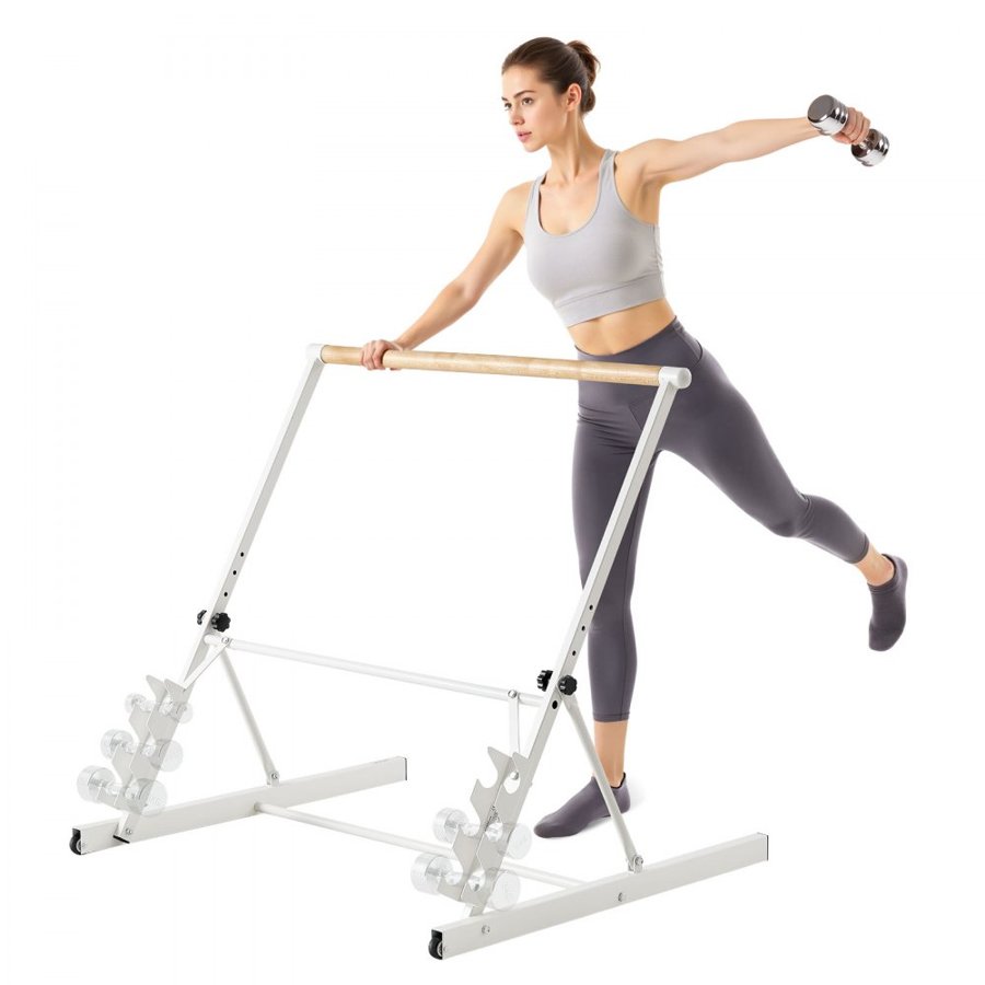 VEVOR Ballet Barre, Freestanding Portable Barre Bar, Home Fitness Exercise Equipment for Abs, Arms, Strength, and Cardio, Easy to Store Foldable Stretching Dance Bars, 4 Level Height Adjustable