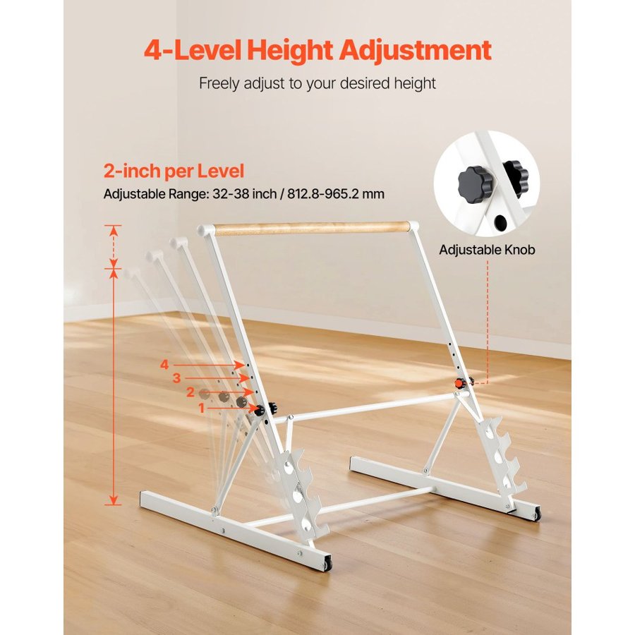 VEVOR Ballet Barre, Freestanding Portable Barre Bar, Home Fitness Exercise Equipment for Abs, Arms, Strength, and Cardio, Easy to Store Foldable Stretching Dance Bars, 4 Level Height Adjustable