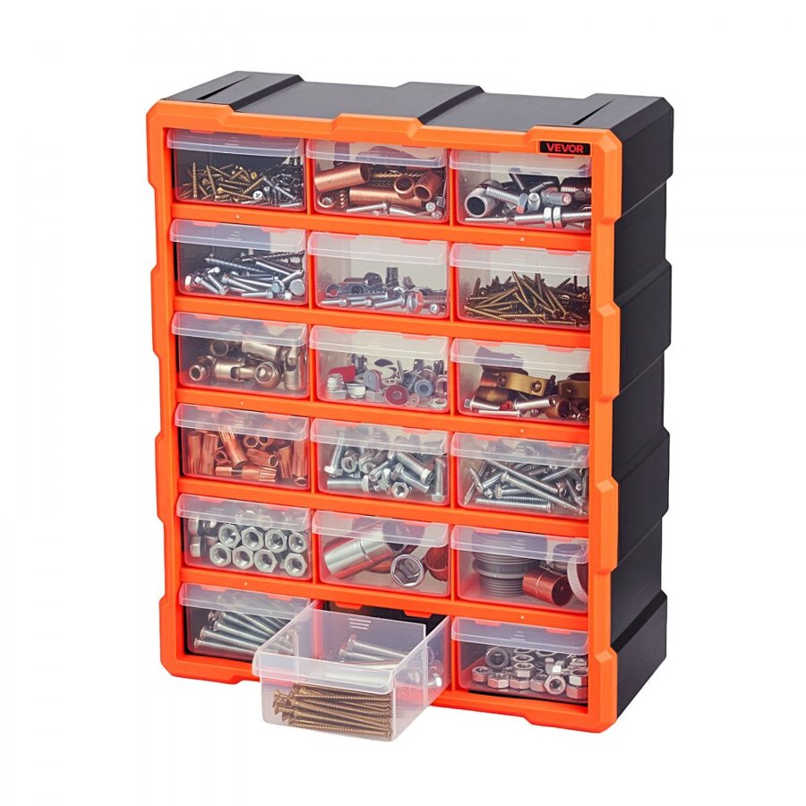 VEVOR 18-Drawer Storage Organizer, Plastic, Drawer Storage Cabinet for Garage Organization, Stackable Small Parts Organizer, Wall-Mounted Toolbox, for Hardware, Beads, Screws, Crafts, Building Bricks