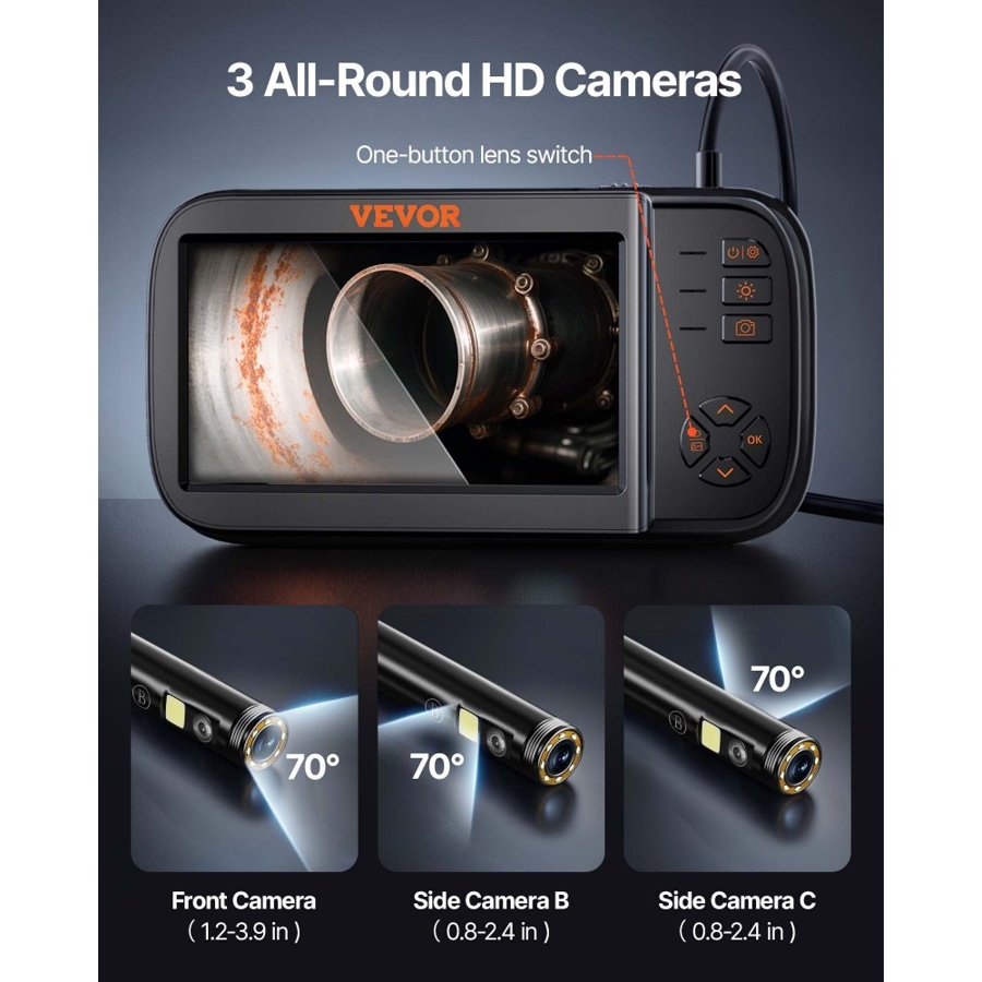 VEVOR Bore Camera—1080P Triple Lens Waterproof Tool