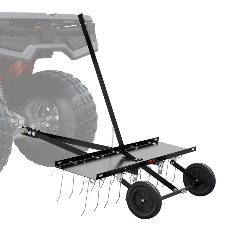 VEVOR Tow Behind Dethatcher, 40-inch Tow Dethatcher with 20 Spring Steel Tines, Lawn Dethatcher Rake for ATV or Mower, Tow Behind Lawn Rake with Lift Handle for Garden Farm Grass