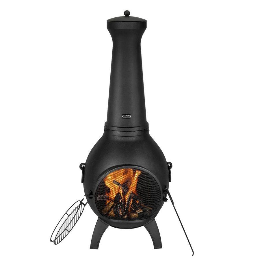 VEVOR Chiminea, 18 Inch Outdoor Wood Burning Firepit, Spherical Fireplace for BBQ & Warming, Outside Wooden Fire Pit with Grill Mesh, Chimney Coat & Rustproof Chiminea Lid, for Patio, Garden, Backyard