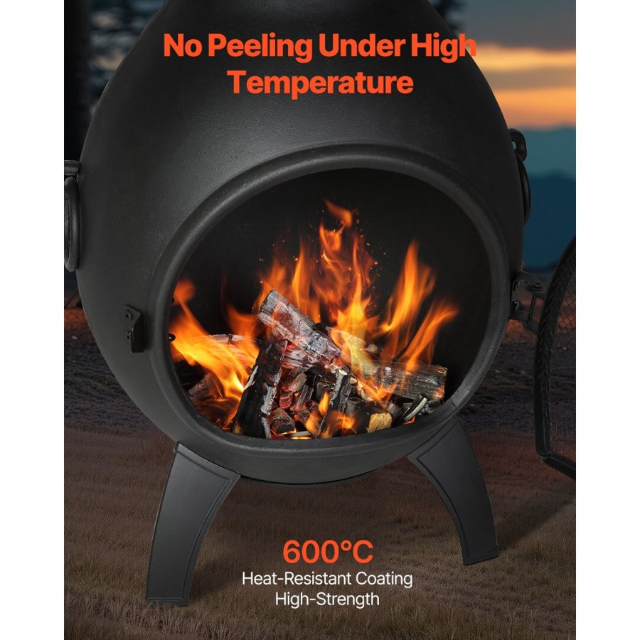 VEVOR Chiminea, 22 Inch Outdoor Wood Burning Firepit, Spherical Fireplace for BBQ & Warming, Aluminum Wooden Fire Pit with Grill Mesh, Chimney Coat & Rustproof Chiminea Lid, for Patio/Garden/Backyard