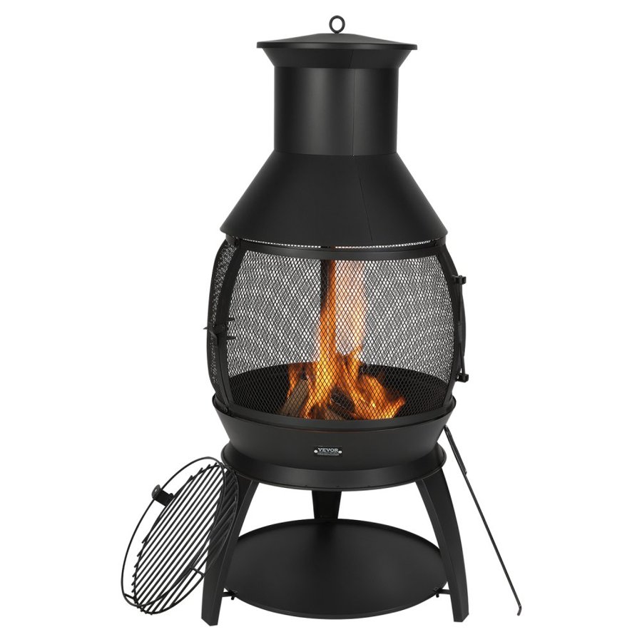 VEVOR Chiminea, 22 Inch Outdoor Wood Burning Firepit, Iron Spherical Fireplace for BBQ & Warming, Wooden Fire Pit with Grill Mesh, Chimney Coat & Rustproof Chiminea Lid, for Patio, Garden, Backyard