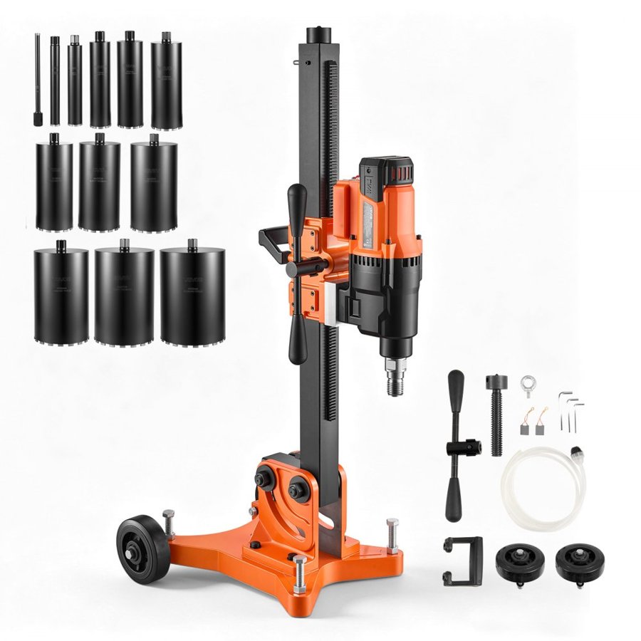 VEVOR Diamond Core Drilling Machine, 20-305mm Drilling Capacity, Dry/Wet Concrete Core Drill Rig with 12 Drill Bits,  Tiltable Stand & Wheeled Base, 3000W (Max 3500W) 1000/550RPM, UNC1 1/4–7 Thread