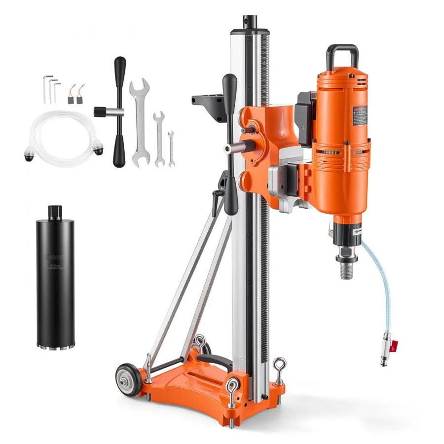 VEVOR Diamond Core Drilling Machine, Dry/Wet Concrete Core Drill Rig with 127mm Wet Drill Bit, Tiltable Stand & Wheeled Base, 20-450mm Drilling Capacity, Max 4500W 1150RPM, UNC1 1/4–7 Thread