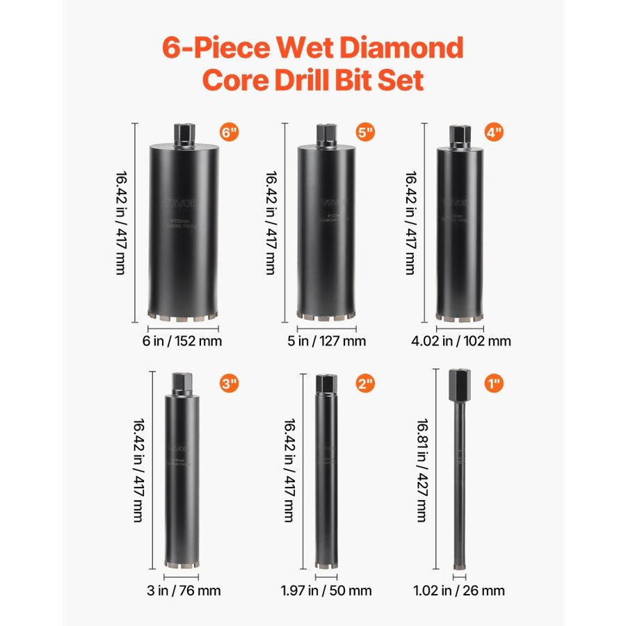 VEVOR Concrete Core Drill Bit Set – 1/2"–6", 14" Depth