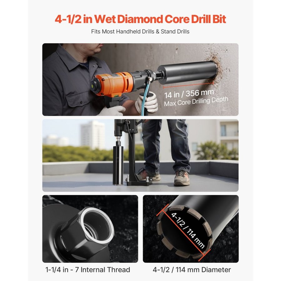 VEVOR Wet Diamond Core Bit – 4-1/2 in., 14 in. Depth