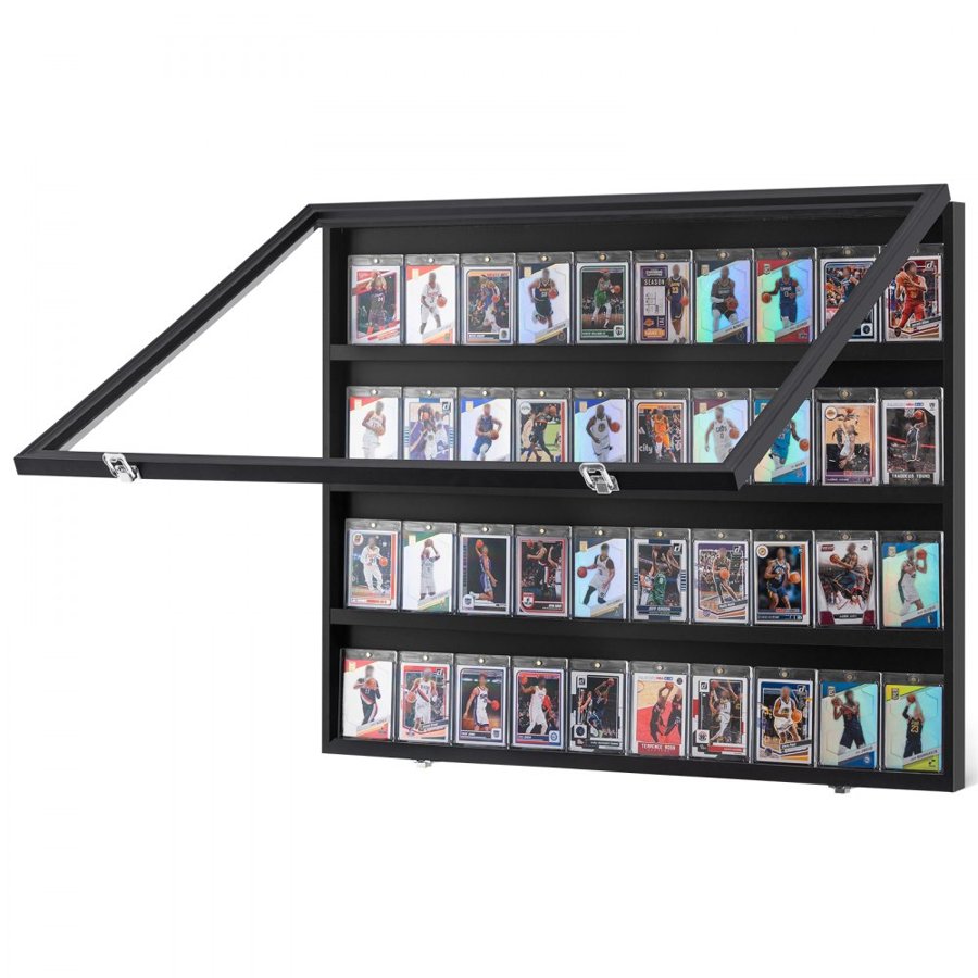 VEVOR 36 Graded Sports Card Display Case, 30.5x24.3x2.1 in/77.5x61.7x5.3 cm, Baseball Card Display Frame with 98% UV Protection Clear View PC Glass, Lockable Wall Cabinet for Football Basketball Hockey Trading Card