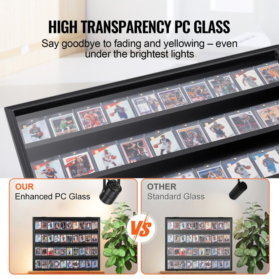 VEVOR 36 Graded Sports Card Display Case, 30.5x24.3x2.1 in/77.5x61.7x5.3 cm, Baseball Card Display Frame with 98% UV Protection Clear View PC Glass, Lockable Wall Cabinet for Football Basketball Hockey Trading Card