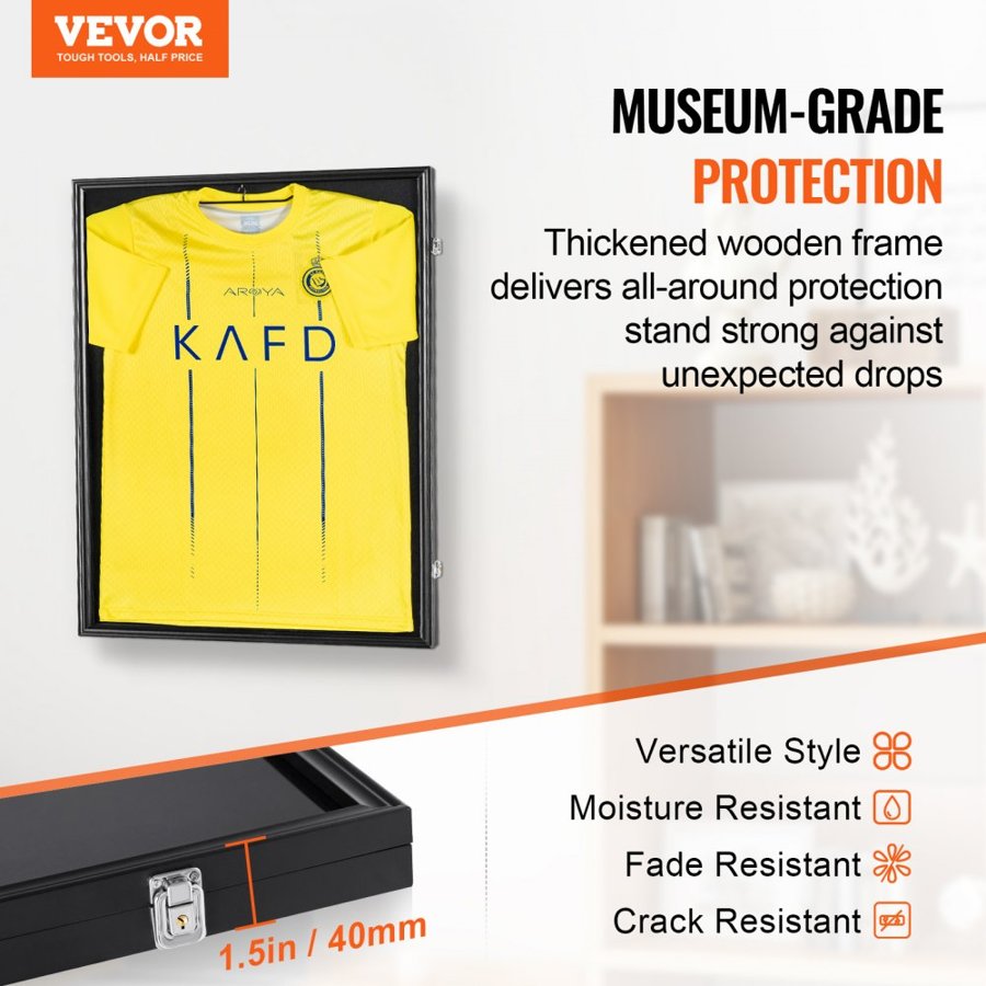 VEVOR 2PCs Jersey Display Frame Case, 23.3x31.2x1.5 in/59.2x79.2x3.8 cm, Large Lockable Sport Jersey Shadow Box with 98% UV Protection PC Glass and Hangers, for Baseball Basketball Football Hockey Shirt and Uniform