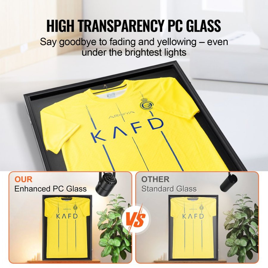 VEVOR 2PCs Jersey Display Frame Case, 23.3x31.2x1.5 in/59.2x79.2x3.8 cm, Large Lockable Sport Jersey Shadow Box with 98% UV Protection PC Glass and Hangers, for Baseball Basketball Football Hockey Shirt and Uniform