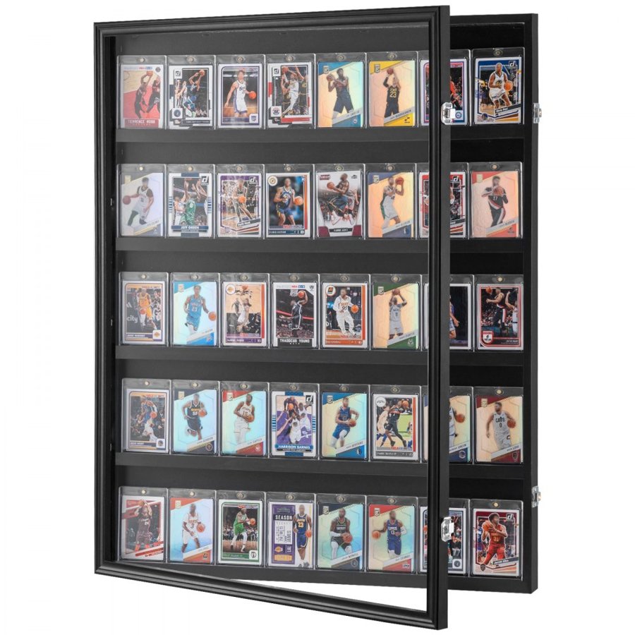 VEVOR 35 Graded Sports Card Display Case, 24.3x30.5x2.1 in/61.7x77.5x5.3 cm, Baseball Card Display Frame with 98% UV Protection Clear View PC Glass, Lockable Wall Cabinet for Football Basketball Hockey Trading Card