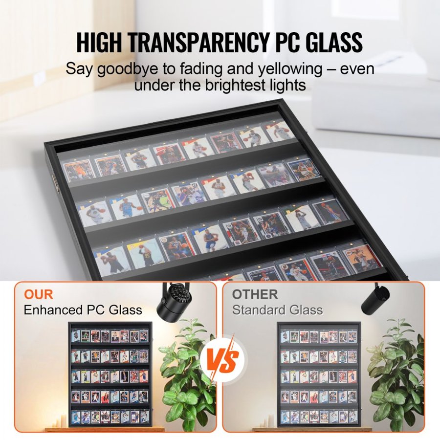VEVOR 35 Graded Sports Card Display Case, 24.3x30.5x2.1 in/61.7x77.5x5.3 cm, Baseball Card Display Frame with 98% UV Protection Clear View PC Glass, Lockable Wall Cabinet for Football Basketball Hockey Trading Card