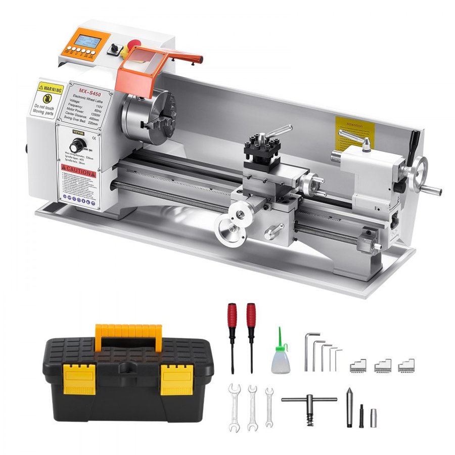 VEVOR Metal Lathe Machine, 220 x 450 mm(8.7 x 18 in), Precision Bench Power Metal Lathe, Automatic Feed, 0-2500 RPM Variable Speed, 1250W Brushless Motor, for Processing Precision Parts Soft Metals Wood Plastics