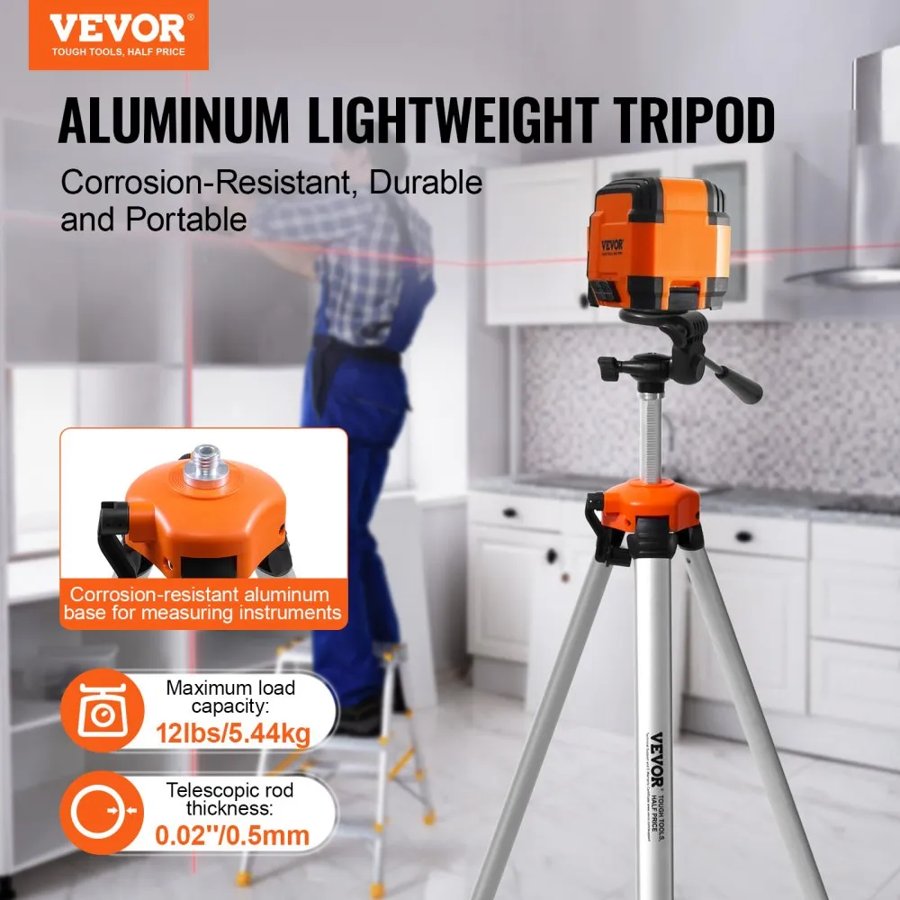 VEVOR Adjustable Laser Level Tripod – 27.36-68.9 in, 12 lbs