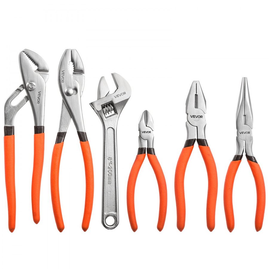 VEVOR Pliers and Wrench Set – 6 Pcs, 45# Carbon Steel Jaws