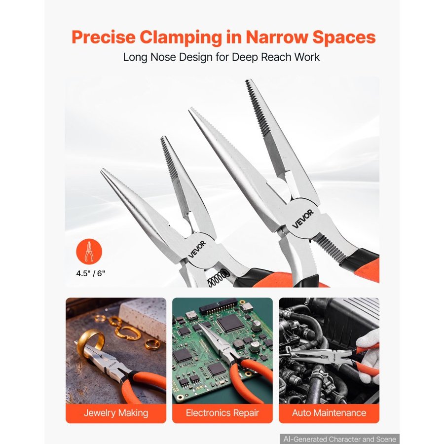VEVOR Pliers Set 7-Piece Utility Set Polished Carbon Steel Jaw Hand Tools, For DIY & Home Use, Groove Joint, Combination, Diagonal, Slip Joint, Long Nose Pliers, Non-Slip Grips, User-Friendly Design
