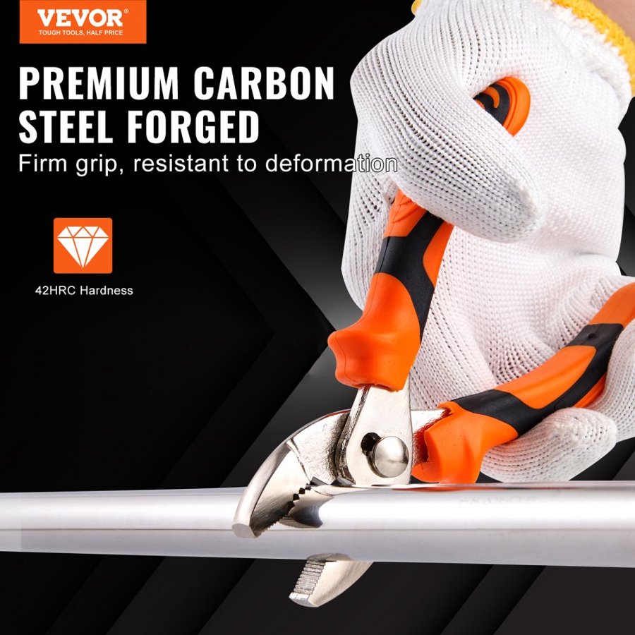 VEVOR Pliers Set, 8-Piece, High Carbon Steel, 30.5cm/25.4cm/20.3cm Groove Joint Pliers, 20.3cm Linesman's Pliers, 15.2cm Slip Joint Pliers, 20.3cm Long Nose Pliers, 15.2cm Diagonal Cutter, 25.4cm Adjustable Wrench, and Tool Bag