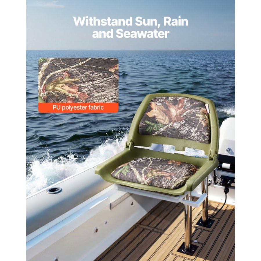VEVOR Boat Seat, Low Backrest, Folding Fishing Boat Seat with Thickened Sponge Cushion & PU Polyester Fabric, Strong PP Frame, Flip Up Boat Seat for Fishing Boats, Yachts, Ships, Camouflage Color