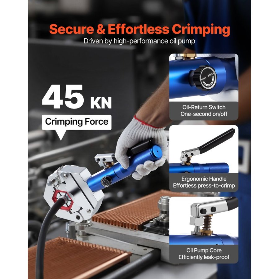VEVOR AC Hose Crimping Tool – 7 Dies, 45 KN Hydraulic Force