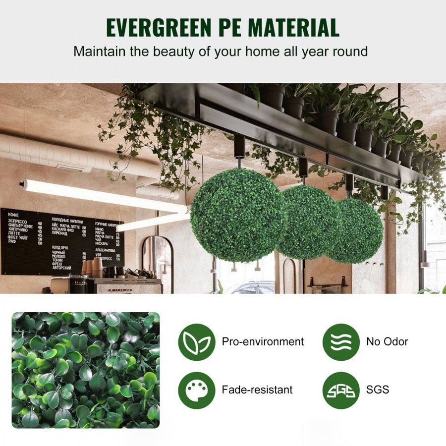 VEVOR Artificial Topiaries Boxwood Trees, 50.8 cm Tall (2 Pieces), Ball-Shape Faux Topiaries Plant, All-year Green Feaux Plant Decorative Balls for Backyard, Balcony, Garden, Wedding and Home Décor